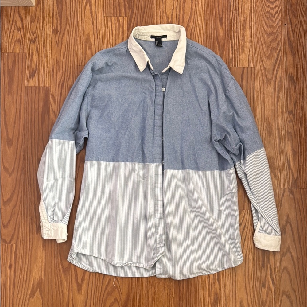 Two-Tone Blue and White Button Up Collar Shirt